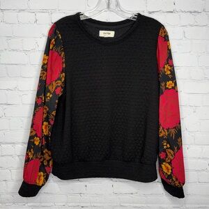 Anthropologie Porridge textured sweatshirt with floral sleeves